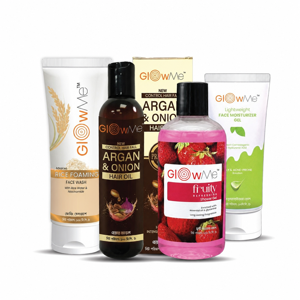 Special Combo Rice Facewash, Light Moisturizer, Argan & Onion Oil, Fruity Shower Gel Combo 6