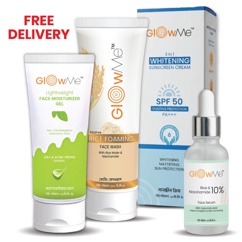 Skin Brightening 4 in 1 Rice Facewash, Light Moisturizer, Rice Niacinamide Serum & Whitening Sunscreen Combo 8
